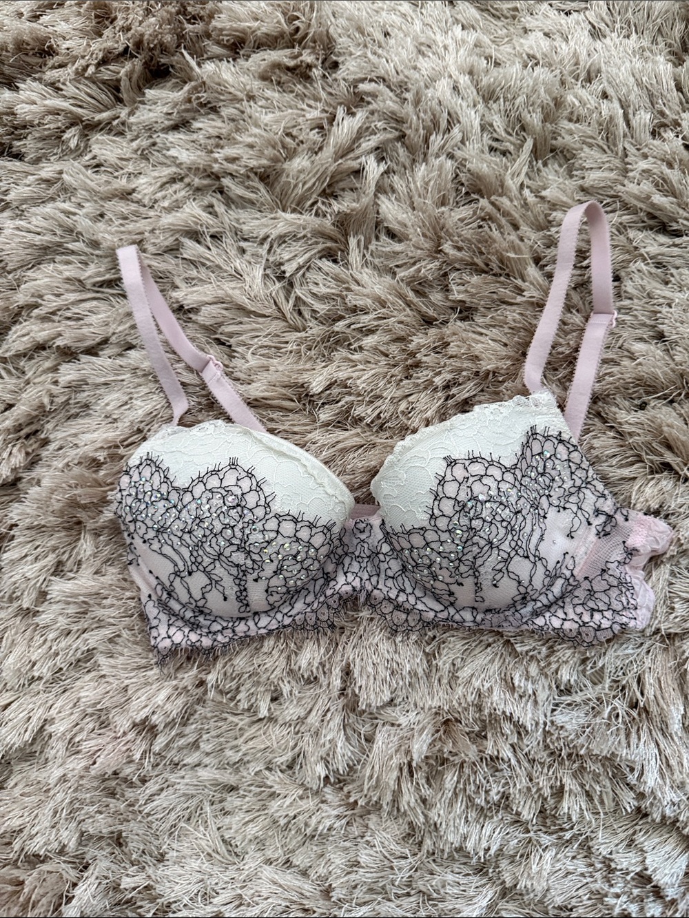 Victoria's Secret Pink and Black Lace Underwire Bra